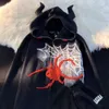 American Hiphop Spider Devil Horn Cardigan Hoodie for Men Women in Autumn and Winter with Plush Ins, Niche Design Hooded Jacket