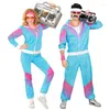 Palco desgaste traje de halloween 80s retro disco hip-hop esportes jaqueta e calças conjunto para homens mulheres adultos trajes de dança