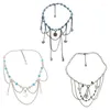 Choker Trendy Crystal Beads Charm Necklace Star Moon Imitation Pearl Tassels 40 GB