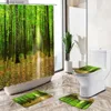 Rideaux de douche Rideau de douche paysage arbres forestiers plantes vertes impression 3D imperméable salle de bain baignoire tapis de piédestal antidérapant couverture de toilette Y240316