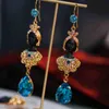 Dangle lustre Vintage moyen égyptien noir beauté goutte d'eau Zircon pendentif boucles d'oreilles 24316