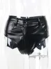 CNYISHE PU Leather Shorts Women Fashion Irregular Cut Out Skinny Sexy Bottoms Streetwear Gothic Super Mini Shorts Baddie Clothes 240314