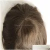 Men'S & Children'S Wigs Brown Human Hair Men Toupee European Natural For Fl Skin Pu Hairpiece Replacement System Straight Drop Delive Dh7Ml