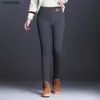 OUMENGK 패션 하이 허리 가을 겨울 여성 두꺼운 따뜻한 탄성 바지 품질 S-5XL 바지 꽉 유형 연필 바지 240309