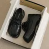 Primavera sapatos de couro feminino estilo britânico rendas design preto mary jane salto alto senhoras casuais mocassins de sola grossa 240304