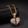 Iced out Small Heart Pendant Necklace With Rope Chain Gold Silver Color Cubic Zircon Hip hop Jewelry331S