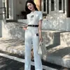Designer Tracksuit Women Set Spring Summer Fashion Letter Embroidery Hooded Short-sleeved Top Wide-leg Pants Two-piece Asian Standard
