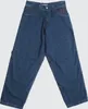 Винтажные мешковатые синие джинсы с большими карманами, повседневные модные брюки с высокой талией и буквенным узором, широкие прямые брюки в стиле Харадзюку 240307