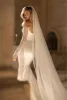Robe de mariée sirène en Satin à paillettes, épaules dénudées, manches longues, avec traîne, dos nu