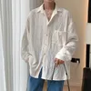 Camisas para homens damasco bonito lapela blusa masculina férias oco para fora sexy moda roupas masculinas malha camisas de mangas compridas 240312