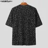 T-shirts hommes Tops 2024 coréen beau hommes imprimé léopard T-shirt décontracté vêtements de rue vente chaude à manches courtes Camiseta S-5XL Q240316