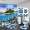 Rideaux de douche Ensemble de rideau de douche paysage de plage cocotiers paysage océan hawaïen décor de salle de bain tapis antidérapant tapis de bain couvercle de couvercle de toilette Y240316