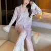 Autumn Winter Pagoda Sleeve Pyjamas Set Sexig V-Neck Gold Velvet Sleepwear For Women Korean Style Pyjamas Homewear Pijama kläder 240309