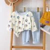 Pigiama a maniche lunghe Set stile coreano Moda casual Abbigliamento per la casa del bambino Abiti stampati Cute Kids Girls Biancheria intima vestito 240314