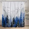 Shower Curtains Winter Misty Forest Shower Curtain Green Pine Trees Snowflake Snow Mountain Bird Abstract Art Cloth Bathroom Bath Curtains Decor Y240316