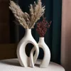 CAPIRON Florero de cerámica decorativo de lujo Accesorios de decoración del hogar Casa de flores nórdicas Interior Sala de estar Mesa Arte moderno 240306