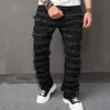 Mężczyźni High Street Stylish Riste Patch Patters Pants Mężczyzna luźne proste swobodne spodnie dżinsowe 240313