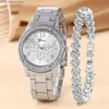 Other Watches 2pcs/set Womens Elegant Rhinestone Quartz Analog Wrist Bracelet Gift For Mom Her Y240316