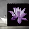 Tende da doccia Tende da doccia Lotus Tende da doccia asiatiche eleganti floreali moderne semplici fiori unici con stampa artistica in tessuto arredo bagno con ganci nero blu Y240316