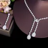 Wedding Jewelry Sets CWWZircons Elegant and Gorgeous Long Droplet Cubic Zircon Bridal Party Necklace Earrings Womens Wedding Jewelry Set T720 Q240316