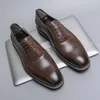 Chaussures décontractées hommes robe marron Derby pour lacets noirs bout carré mariage d'affaires à la main