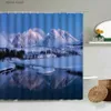 Shower Curtains Winter Scenery Shower Curtain Snowy Mountains Lake Trees Rocks Natural Landscape Bathroom Wall Decor With Hook Waterproof Screen Y240316