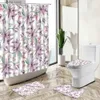 Tende da doccia Fiore Pianta Farfalla Scenario Tenda da doccia Acquerello Arte Pastorale Stile antiscivolo Piedistallo Tappeto Copriwater Bagno Deco Set Y240316