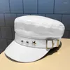 Berets 2024 Fashion Summer Octagonal Hats For Women Flat Military Cap Ladies Solid Caps Cotton Sailor Hat