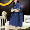 Robes décontractées de base Femmes mode coréenne à lacets poches courtes Sle Chic robe mi-longue 2024 été Fe décontracté Streetwear surdimensionné Denim DressesC24315