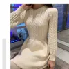 Basic Casual Dresses Women Sweater Long Sle Dresses Autumn Winter Knitted Patchwork Slim O Neck Elegant Solid Color Cozy Pullover Dresses WDR34C24315