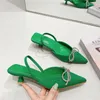 Sandalet 2024 Yaz Moda Arka Kayış Pompaları Crystal Yay Yeşil Mavi Noktalı Ayak Slingback Ayakkabıları Marka 3cm Düşük Yüksek Topuk Mules