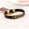 Bracelets de charme J'aime Jésus en cuir marron Punk bracelets de charme rétro large bracelet pour hommes bijoux Party Club livraison directe bijoux Br Dhzek