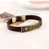 Charme pulseiras eu amo jesus marrom couro punk charme pulseiras retro pulseira larga para homens jóias festa clube gota entrega jóias br dhzek