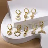 Boucles d'oreilles créoles rondes en acier inoxydable pour femmes et hommes, plaqué or 18 carats, fleur, œil, cœur, Dangle, Huggie, bijoux de perçage, 1 pièce