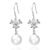 Dangle Earrings 925 Sterling Silver Bow Pearl Christmas Gift Micro Inlay Cubic Zirconia For Women 2024 Black Friday D