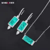 Bruiloft Sieradensets Retro 8 * 16mm Paraiba toermalijn hanger ketting oorbellen geschikt voor dames laboratorium diamant bruiloft feest prachtige sieraden set Q240316