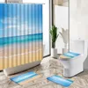 Shower Curtains Ocean Beach Dolphin Landscape Shower Curtain Summer Green Plant Leaf Sea Scenery Home Deco Bath Mat Toilet Cover Bathroom Carpet Y240316