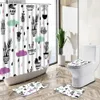 Rideaux de douche Dessin animé peint à la main plante en pot rideau de douche Tropical Cactus feuille enfant salle de bain décor tapis antidérapant couverture de toilette tapis de bain ensemble Y240316