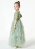 FATAPAESE FLORAL EMBROIDERED TULLE LACE GIRL DRESS IN SAGE Scalloped Edges Tulle Skirt Junior Bridesmaid Gown 240313