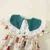 Robes de fille Été fille imprimer vêtements de dessin animé dentelle rabat robe pour enfants style campagnard arc pour les enfants de 0 à 3 ans tout-petit 240315