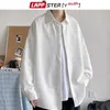 LAPPSTER-Jeugd Koreaanse Mode Zwarte Lange Mouwen Heren Harajuku Zwart Oversized Shirt Button Up Shirts Blouses 5XL 240313