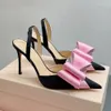 H&h Satin Bow Pumps Women Leather Sole Rhinestone Slingbacks Decoration Women Stiletto Heel Sandals Designers Dinner Dress Shoes with Box