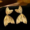 Fashion 14k Yellow Gold Big Shell Drop Earrings for Women Geometric Irregular Vintage Simple Earrigns Jewelry Party Gift