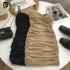 Basic Casual Dresses Dresses Women Sexy Club Shirring Design Summer Leisure Lady Mini Straps DressC24315