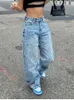 Y2K женские джинсы модные свободные джинсовые широкие брюки уличные повседневные женские брюки синие/белые S-XL падение 240309