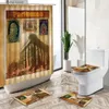 Cortinas de chuveiro Edifícios mundialmente famosos Conjunto de cortina de chuveiro Torre de ferro Europeu Americano Retro Poster Art Bath Mat Toilet Cover Banheiro Tapete Y240316