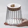 収納ボトル2pcs竹の蓋金金属プルリングエア密光瓶透明家の家庭用ガラスマルチグレインボトル