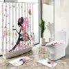 Douchegordijnen Vlinder Bloemenmeisje Douchegordijn Vrouw Engel Abstract Art Home Decor Badmat Wc-deksel Cover Flanel Badkamer Tapijt Set Y240316