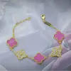 bangle vanly Clefly bracelet Live streaming of new Lucky Four Leaf Grass Bracelet Pink Rose Diamond Bracelet Female Senior