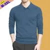 Осенние рубашки-поло, мужские свитера, простой стиль, вязаные пуловеры с длинными рукавами, облегающие деловые поло, мужские весенне-зимние S-3XL 240326